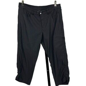 Eddie Bauer Pants Women 8 Capri Crop Zip Cargo Pocket Cinch Leg Hem Black Hiking